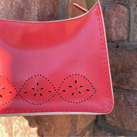 Vintage Leather Coral Red Handbag - Picture 2 of 6